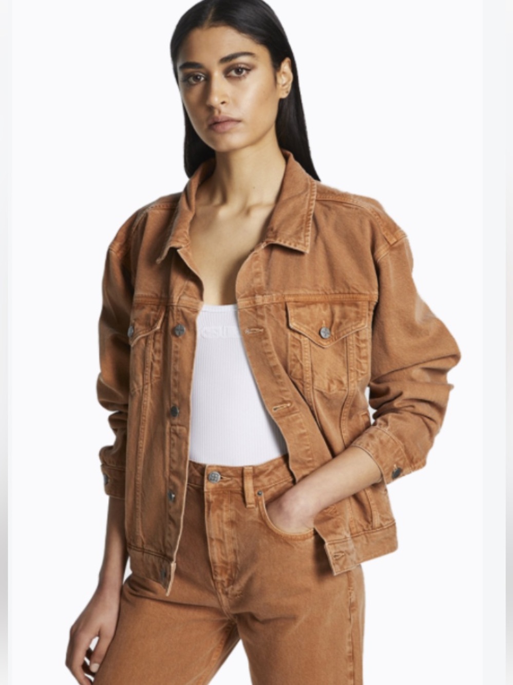Women’s Oversized Tan Denim Jacket - Casual Trucker Style